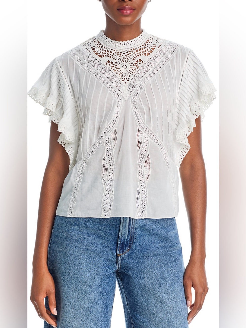 FARM Rio Lace Flutter Sleeve Top